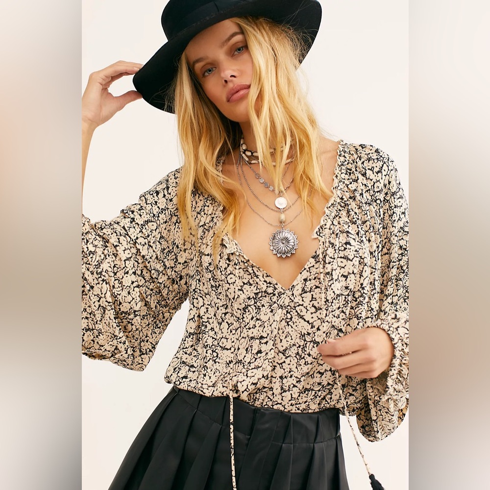 Free People Intimately All Tucks Printed Bodysuit Size Small